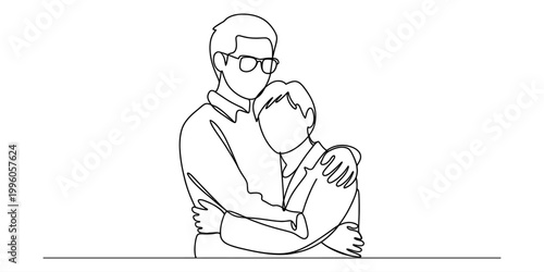 Continuous line drawing of a loving couple hugging