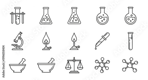 Collection of Scientific Laboratory Equipment Icons.