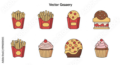 Collection of fast food and dessert illustrations.