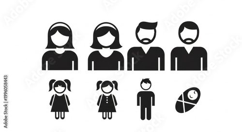 Family Icons Representing Different Generations and Ages.