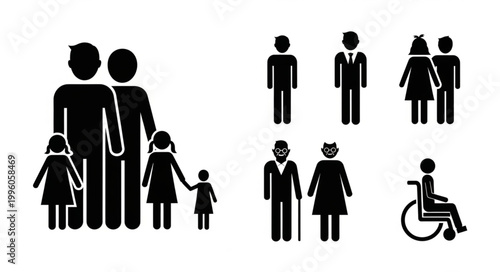 Diverse Family and People Icons Representing Different Generations and Lifestyles.