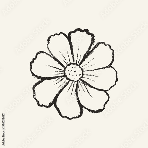 Minimalist Summer Floral Arrangement in Grunge Style Hand Drawn Charcoal Chalk Wax Crayon Wild Plant Silhouettes