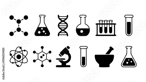 Collection of black and white scientific science laboratory