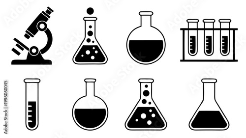 Set of scientific laboratory glassware silhouettes