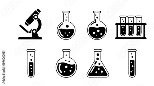 Set of scientific laboratory glassware silhouettes