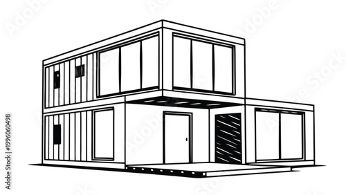 Ship ping container house line art vector