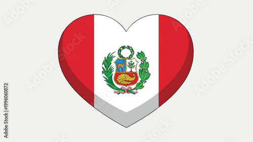 Heart shaped Peru flag design featuring coat of arms and national colors.