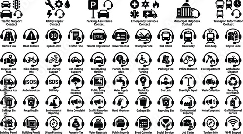 Billede på lærred Transportation support service icon set with traffic assistance parking emergenc