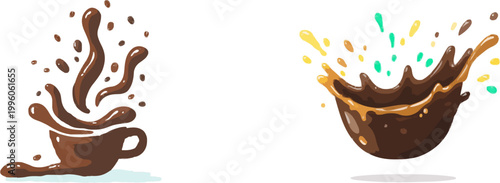 A minimalist, flat vector illustration of a coffee cup with steam rising from it, in shades of mocha and latte, isolated on a white background