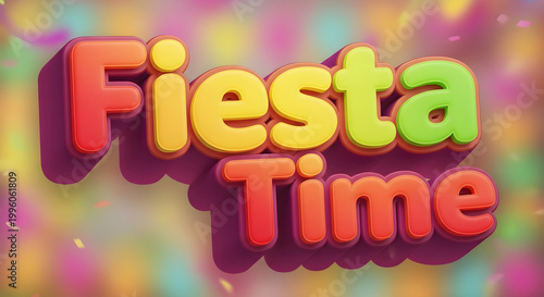 Vibrant Fiesta Time Celebration with Colorful Confetti and Typography