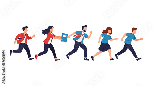 Dynamic Pursuit: A stylized depiction of a group of professionals sprinting forward, symbolizing energy, ambition, and the relentless drive for success.
