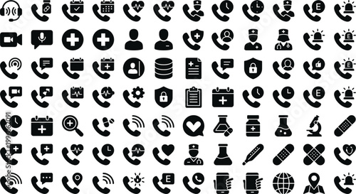 Healthcare communication support icon set with medical hotline emergency contact patient assistance editable vector collection hospital service symbols
