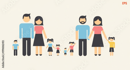 Diverse Family Units Represented by Simple Flat Icons.