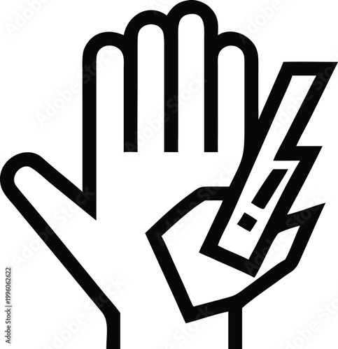 Human Hand Firmly Grasping a Powerful Lightning Bolt Energy Symbol