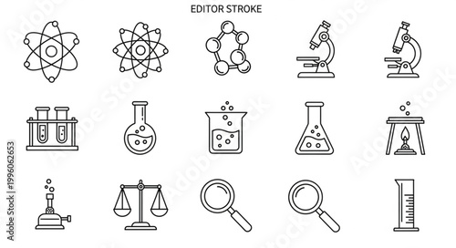 Collection of Hand Drawn Science Icons and Symbols.