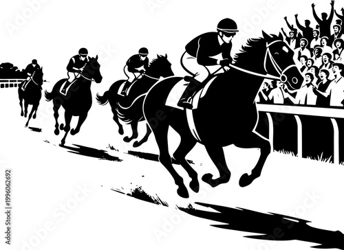 Horse Racing and Crowd Silhouette Bold Dynamic Vector