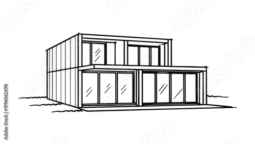 Ship ping container house line art vector