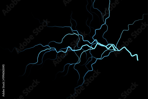 Abstract electric blue lightning bolt against a dark black background