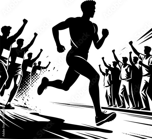 Dynamic Marathon Runner Silhouette Crowd Energy