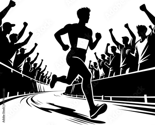 Dynamic Marathon Runner Silhouette Crowd Energy