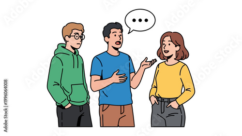 Engaging Dialogue: A group of individuals in a lively conversation, depicted with animated expressions and gestures, showcasing communication and connection.