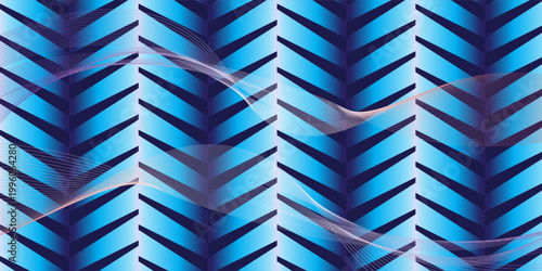 Modern herringbone pattern in shades of blue. A dynamic vector illustration with repeating zigzag lines 
