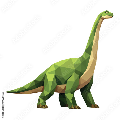 Geometric brachiosaurus low poly vector in minimalist style. Clean polygon dinosaur with long neck and flat design. Suitable for branding, icons and modern design projects