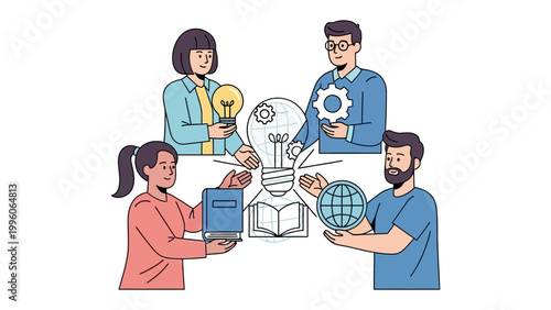 Φωτογραφία Teamwork of innovation: A collaborative ensemble of creative minds joining forces, each contributing their unique insight to ignite the light bulb of innovation