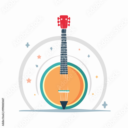 Stylized Banjo Illustration with Stars and Circles