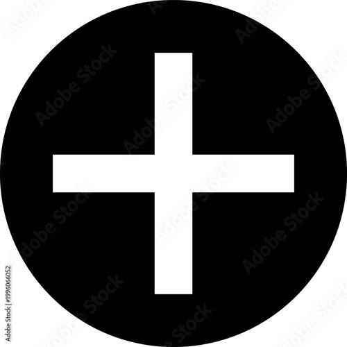 プラスマークのシンプルなモノクロアイコン。追加ボタン。