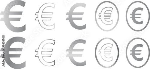Currency Euro Halftone Icon Collection – Currency Euro Dotted Circles Halftones Geometric Dots Gradient – Dot Spray Gradient Vector Set for Modern Graphic Design