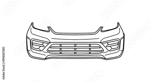 Detailed Line Art of a Modern Car Bumper Design.