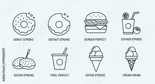 Various types of sweet fast food.