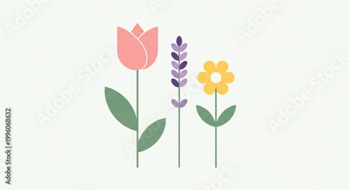 Colorful flowers on green stems.