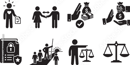Business Ethics and Integrity Symbols with Growth and Justice Concepts Isolated on white background