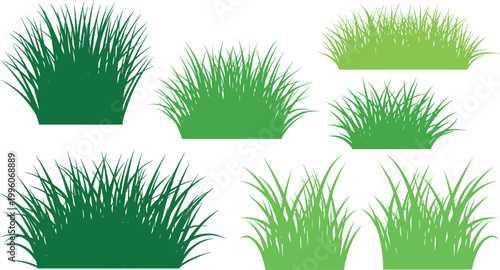 Green Grass Bush and Tuft Silhouette Set with Various Shades for Nature, Garden, and Landscape Design Projects