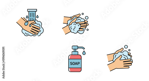Hand Wash Line art vector set simple clean shapes illustration
