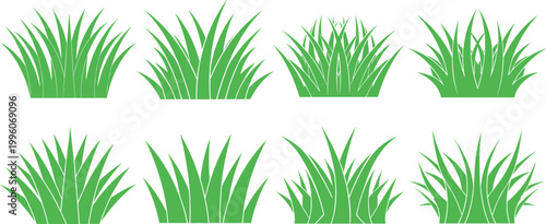 Green Grass Bush Silhouette Icon Set with Different Shapes for Nature, Garden, Landscape, and Decoration Design Projects