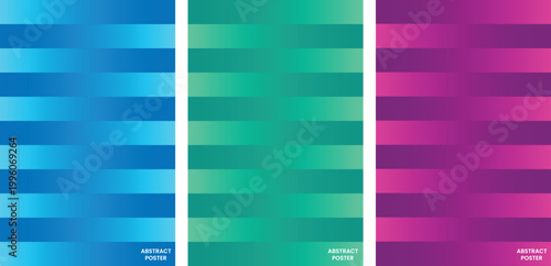 Abstract geometric poster collection featuring horizontal blue green and purple stripes with gradient transitions for modern digital design.