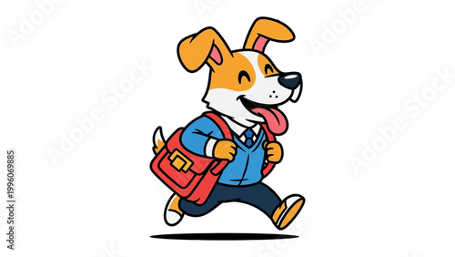 Dog's School Journey: An adorable illustrated dog, cheerfully embarking on its educational journey, sporting a smart attire and a satchel.  