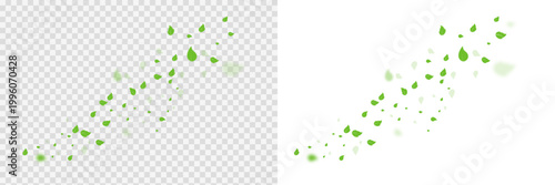 Flying green leaves isolated on transparent background, eco environment and nature concept PNG
