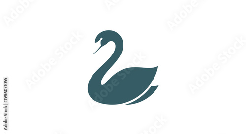 Elegant Dark Teal Swan Silhouette Icon on White Background