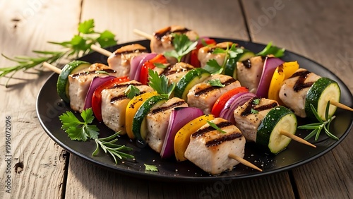 Grilled Chicken and Vegetable Skewers on a Plate