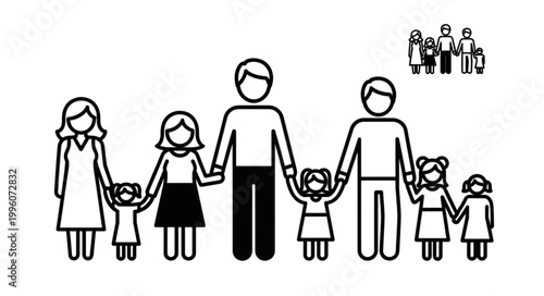 Diverse family holding hands together.