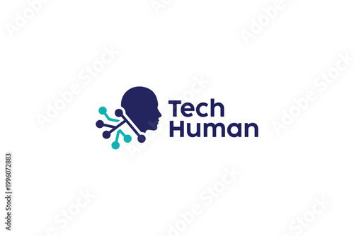 Tech Human Brain and Digital Circuit Connection Logo