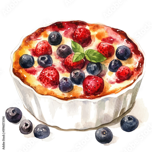 Slika na platnu Clafoutis, watercolor vector portraying a joyful pose with colorful highlights, isolated on a white background