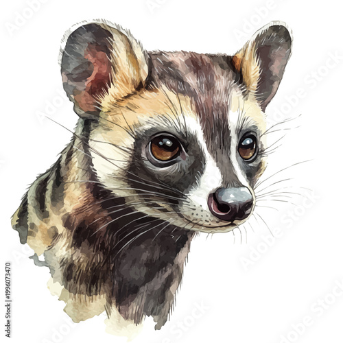 Tableau sur toile Civet, watercolor painting capturing graceful lines and soft blended shades, isolated on a white background