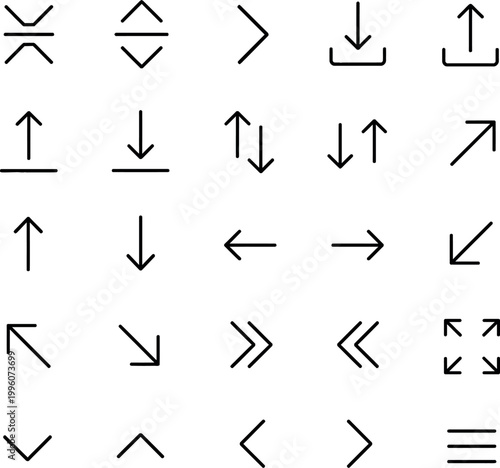Collection of minimalist arrow icons simple line vector symbols for navigation and direction isolated on white background