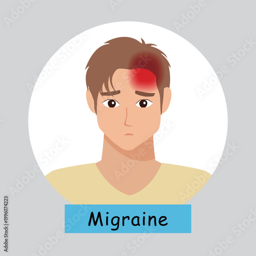 Male Character with Migraine Headache Pain Location Vector Illustration