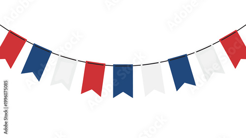 Colorful red white and blue pennant banner on a string for decoration purposes